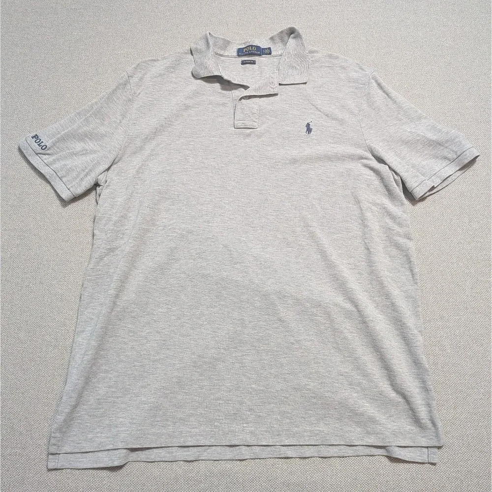 Polo Ralph Lauren Men's L Gray Heather Cotton Pique Polo Shirt Pony Embroidered